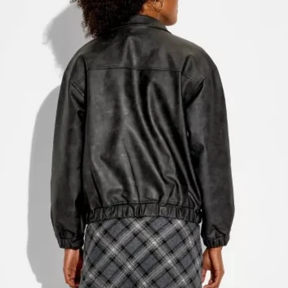 NWT WILD FABLE Womens Bomber Jacket Faux Leather Black Wash XXL - Picture 3 of 5